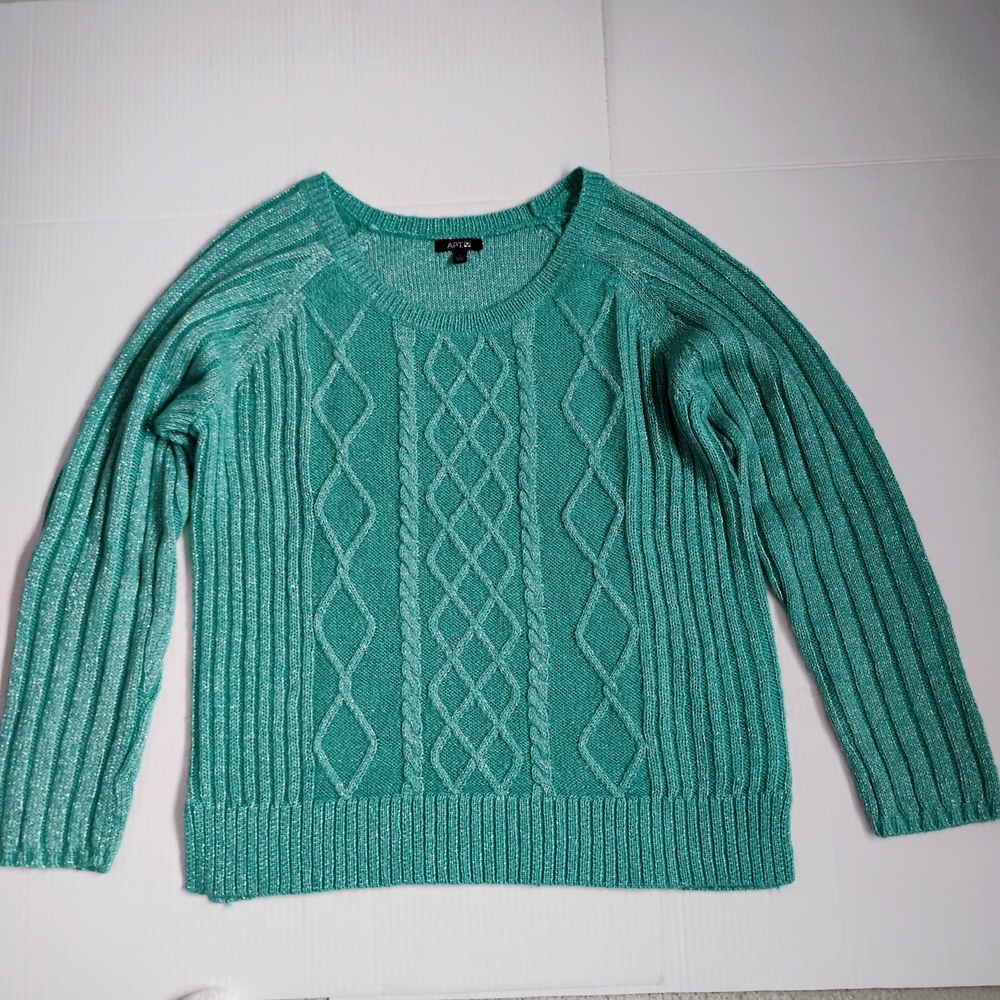 Apt. 9 Women's Teal/ Mint Green Cable Knit Pullover Sweater Size L